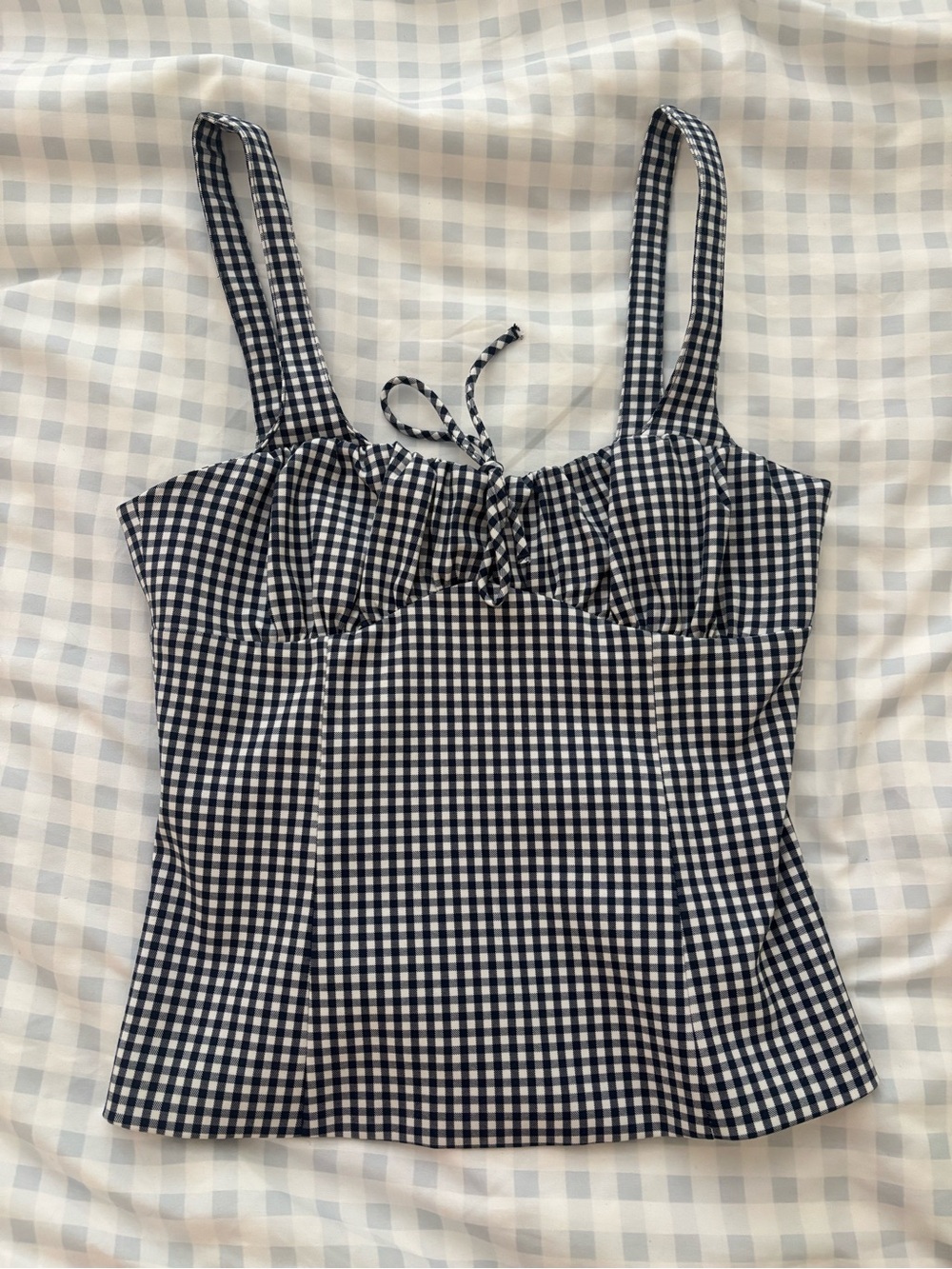 Zara Navy and White Gingham Tie-Front Cami
